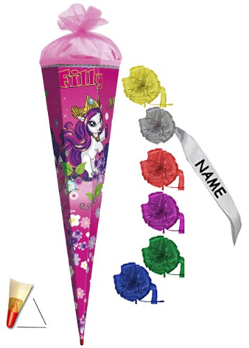 Schultüte   22 cm   incl. individueller Schleife mit Tüllabschluß   Zuckertüte Roth Pferd Einhörner Fillys Fairy Unicorn Einhorn Magic