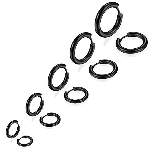 5 Paare Edelstahl Ohrringe Creolen für Herren Damen Ohrringe Herren Creolen Ohrringe Männer Schwarz Ohrringe Damen Creolen Creolen Ohrringe Herren Damen Creolen Herren Damen Titan Klein 8MM-16MM