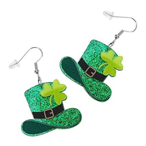 BESPORTBLE 1 Paar Klee Ohrringe Gold Dangle Ohrringe Shamrock -ohrringe Silber Kleeblatt-party-ohrring Baumeln Creolen Dekorativ Ohrstecker St Patrick Ohranhänger Acryl Green