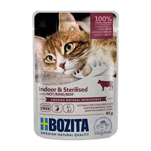 Bozita Cat Pouch Häppchen in Gelee Indoor sterilised Rind 12 x 85 g