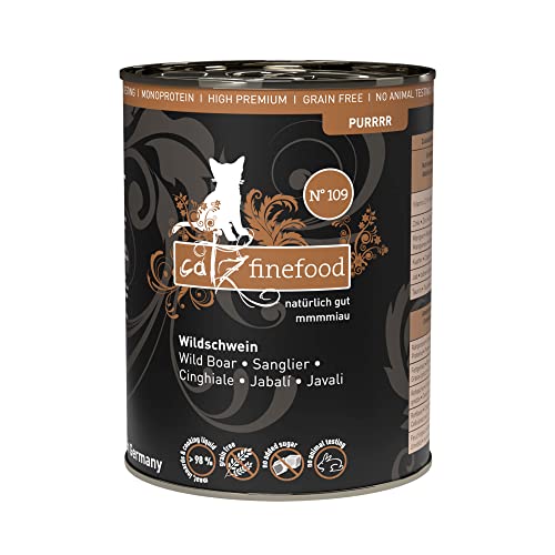 catz finefood Purrrr Wildschwein Monoprotein Katzenfutter nass N 109 für ernährungssensible Katzen 70% Fleischanteil 6 x 400g Dose