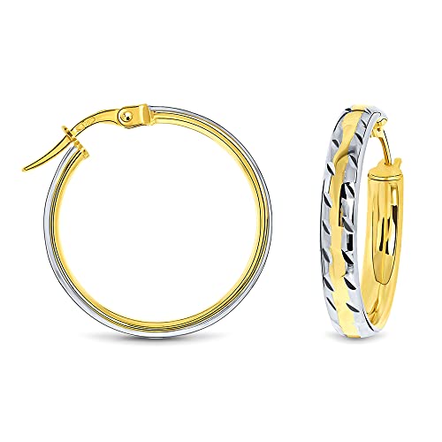 MIORE Schmuck Ohrringe Gold 375 9 Kt Gelbgold und Weißgold goldene Creolen Damen runde bicolor Hoops Ohrringe Damen Ohrschmuck