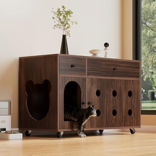 Generisch Katzentoiletten Schrank Mit Sandfangplatte Geruchsisolierter Katzenmöbel 100x45x66cm Abnehmbare Reinigungsplatte Multifunktionales Sideboard Für Wohnzimmer Kleine Wohnungen