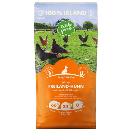 Irish Pure Puppy Trockenfutter 4kg Welpenfutter Freiland-Huhn mit Kelp-Alge Gemüse Hoher Fleischanteil Getreidefrei Sensitiv Hundetrockenfutter Für alle Rassen