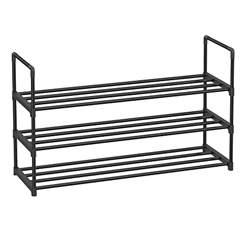 SONGMICS Schuhregal 3 Ebenen Schuhständer aus Metall Schuhaufbewahrung Schuh Organizer für 12 15 Paar stapelbar für Flur Wohnzimmer Schlafzimmer 30x 92x 55 cm schwarz LSA303B02