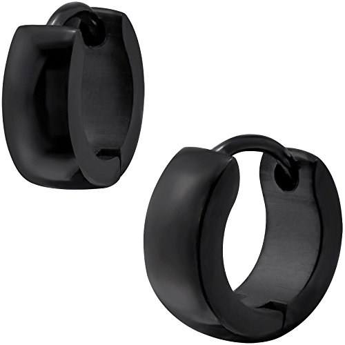 EYS JEWELRY Damen-Creolen aus 316L Chirurgenstahl 9 mm schwarz Damen-Ohrringe im Geschenk-Etui