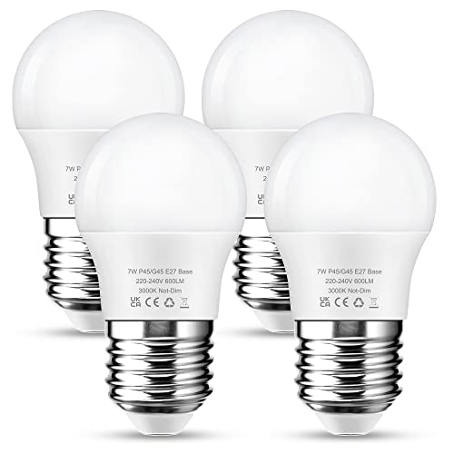 Flaspar E27 LED Lampe G45 7W Glühbirne ersetzt 60W Halogenbirne 600LM Warmweiss 3000K LED Leuchtmittel E27 240 Abstrahlwinkel Energiesparlampe Nicht Dimmbar 4 Stück