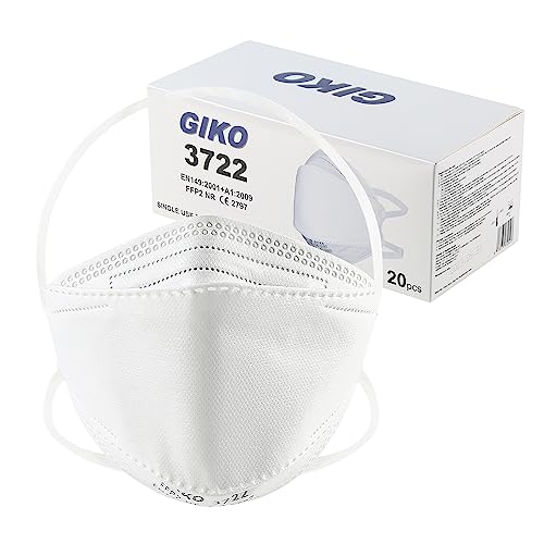 GIKO FFP2 Maske einzeln verpackt 20 stück weiß FFP2 Masken Fischform Kopfband Maske CE Zertifiziert FFP 2 Gesichtsmasken