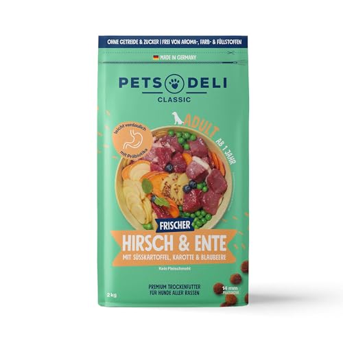 Pets Deli Trockenfutter für Hunde Hirsch Ente mit Süßkartoffel Karotte Blaubeere - ohne Zucker und Gluten 2kg