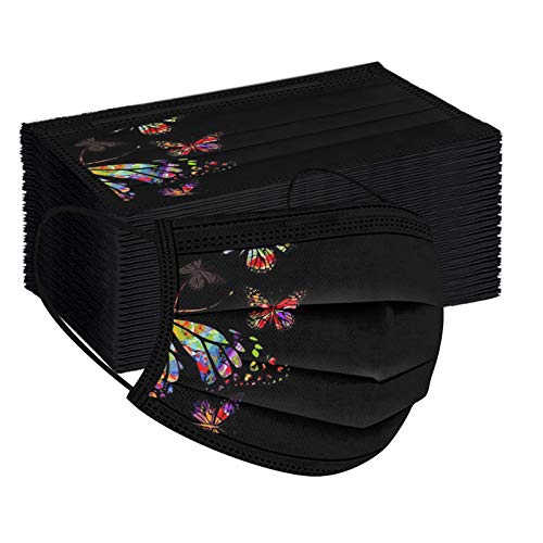 50 100 Stück Erwachsene Einweg Mundschutz Multifunktionstuch 3 lagig Mundschutz mit Schmetterling Motiv Einmal Schwarze Maske Weiche Staubschutz Atmungsaktive Vlies Mund-Nasenschutz Bandana Halstuch