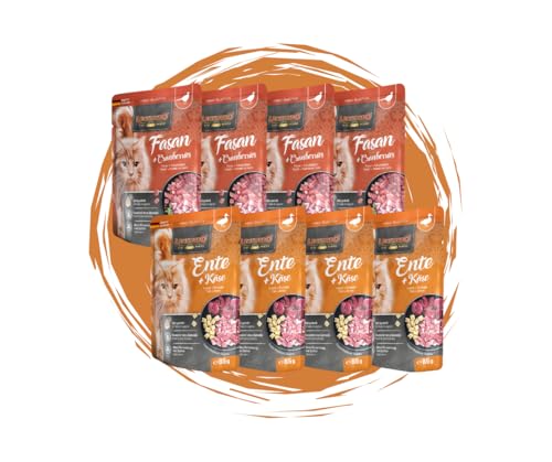 Leonardo Frischebeutel 8x85 g - Katzenfutter - Nassfutter - Multi Bundle - Sparpaket - Verschiedene Sorten 4X Ente Käse 4X Fasan Cranberries