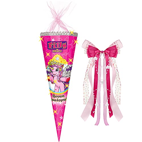 alles meine.de GmbH 3 D Glitzer Effekt   Schultüte   Einhorn   Stars   Pferd   85 cm 12 eckig   incl. große Schleife   Organza Abschluß   Zuckertüte   mit ohne ..