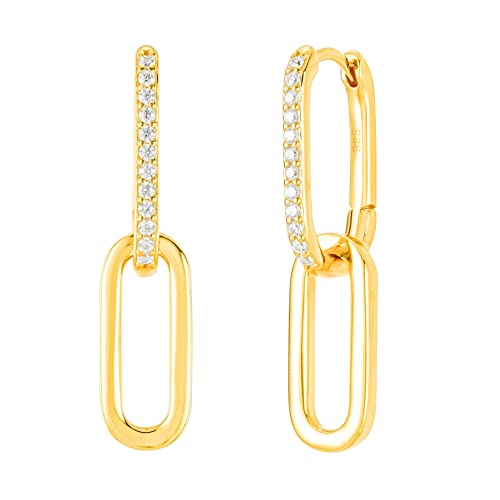 Brandlinger Ohrringe Silber 925. Creolen eckig mit Stein. Schmuck Damen vergoldet mit 18 Karat Silber und Gold für Frauen und Mädchen. Größe gesamt 29mm.