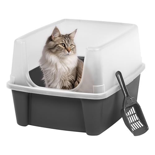 Iris Ohyama Schaufel bis 7kg Grau offen ohne Deckel Katzentoilette hoher Abnehmbarer Rand Für große Katzen Kätzchen Toilet XXL Toilette BPA frei Cat Litter Box CLH 12