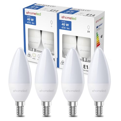 ehomeled Kerzenlampe Kaltweiß 6500K 470 3 Energiesparendeühbirne Ideal für Kronleuchter 4er Pack