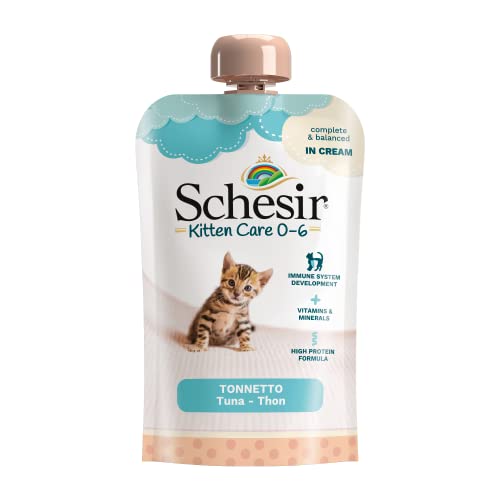 Schesir Cat Kitten Cream Thunfisch - Kitten Nassfutter für Junge Katzen - Hühner-Creme getreidefrei mit viel Protein Vitaminen Mineralstoffen 20 x 150g Beutel