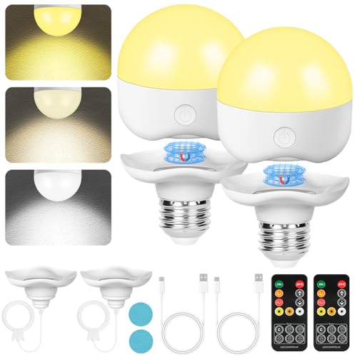 HOTUT Wiederaufladbare Glühbirne 2 LED Akku Glühbirne mit Magnetsockel E27 Haken und Fernbedienung 3 Farben Dimmbare Timing Kabellose lampen Ohne Strom für Notbeleuchtung und Dekoration