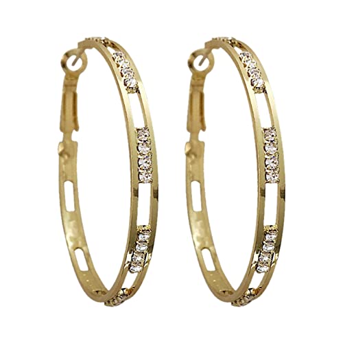 Damen Ohrringe 1 Paar große Creolen Kreis Strass Ohrringe dünn baumeln elegante Strass Ohrringe Hochzeit Frauen Zubehör Schmuck Ohrringe für Frauen Klipp Ohrringe Kinder Mädchen Gold One Size