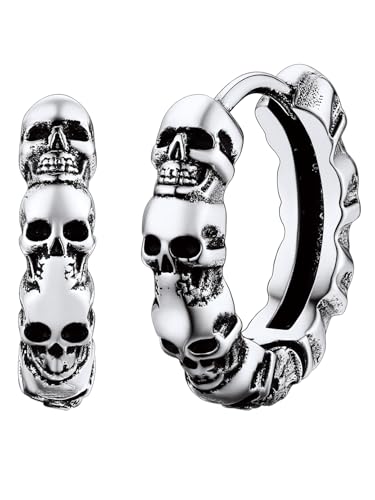FaithHeart Creolen Ohrstecker für Herren Jungen Punk Gotik Totenkopf Ohrring Piercing Kreolen Ohrschmuck mit Geschenkebox für Weihnachten Halloween