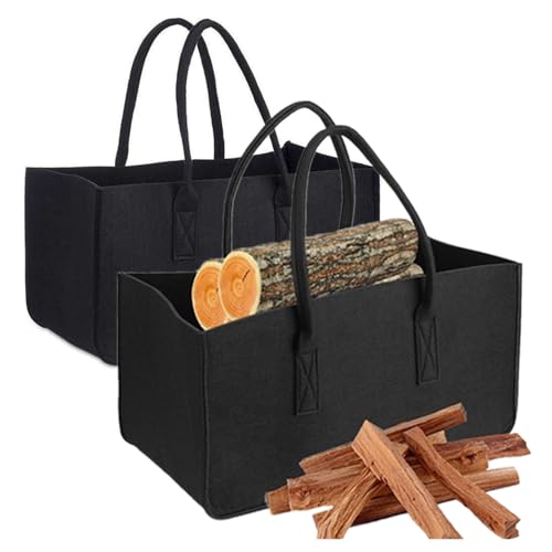 Filztasche Faltbar CuiCanfla 2 Stück Filztaschen Kaminholztasche Filz Filzkorb Holzkorb mit Griffen Kaminholzkorb Brennholzkorb Shopper für Kaminholz Brennholz 50x25x25 cm