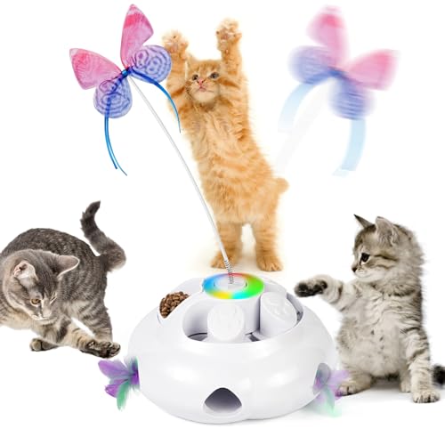 Diealles Shine Katzenspielzeug Selbstbeschäftigung 3 in 1 Elektrisches Katzenspielzeug Automatisches Katzen Spielzeug Drinnen Intelligenzspielzeug Fluttering Butterfly Federspielzeug