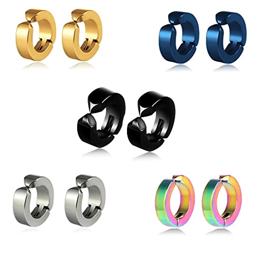 Clyhon 5 Paare Eckige Creolen Ohrringe Edelstahl Clip Ohrringe Herren Damen Silber Titan Klappcreolen Ohrclip Ohrklemmen Ohrstecker Männer Schwarz Fake Ohrringe Creolen Gold Set Nickelfrei