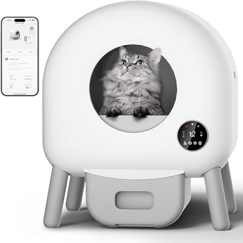 GESEILAY Katzenklo Selbstreinigend 100L Automatische Elektrisches Katzenklo mit Müllbeutel App-Steuerung Sicherer Alert Große Kapazität Selbstreinigende Katzentoilette für Mehrere Katzen