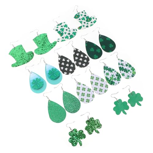 SHERCHPRY 10 Paar Ohrringe mit vier Kleeblättern cute earrings süße ohrringe grün Frauen Creolen Ohrringe aus Kunstleder St. Patricks Ohrtropfen Kostüm-Ohrringe Kleidung Ohrentropfen Irland