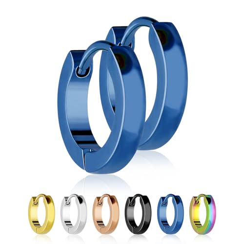Treuheld Schmale Creolen Ohrringe aus medizinischem Edelstahl 2 5mm x 12mm Blau Klappcreolen für Damen und Herren Set Paar