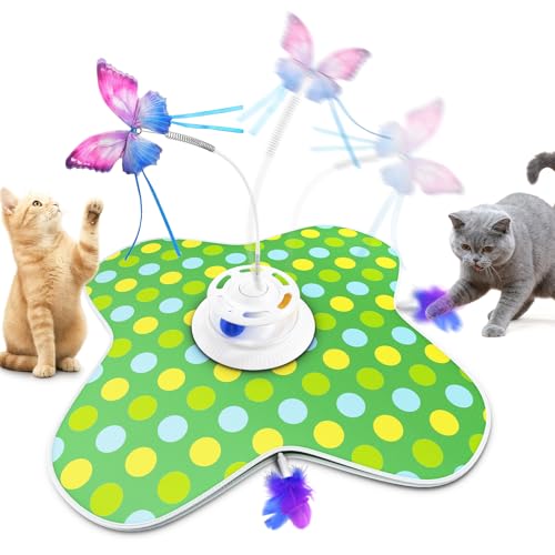 JHHBHV Interaktives Katzenspielzeug Elektrisch 3-in-1 Automatisches Katzen Spielzeug abs-Material mit Flutter Butterfly Feder Für Alle Katzen Beschäftigung Allein Zu Hause