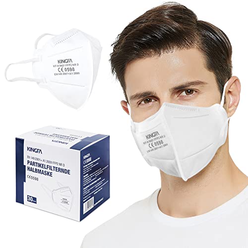 KINGFA FFP2 Maske CE Zertifiziert Geringer Atemwiderstand 20% längere Ohrbänder Brillenträger 30 Stück Weiß