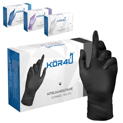 kör4u Nitrilhandschuhe schwarz L 100 Stück puderfrei latexfrei extra stark Einweghandschuhe Einmalhandschuhe Lebensmittelhandschuhe