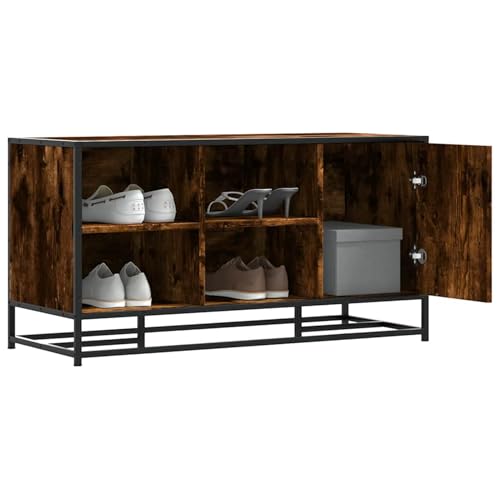Tidyard Schuhbank Räuchereiche 100x40x53 5 cm Holzwerkstoff und Metall Schuhregal Sitzbank mit Stauraum für Wohnzimmer Flur Eingangsbereich849216