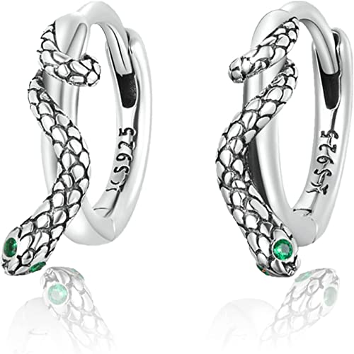 EdirFtra Schlangenohrringe Damen Sterling Silber 925 Ohrstecker Creolen mit grünem Zirkonia Stein Ohrclips Punk Gothic Schmuck Geschenke für Mädchen