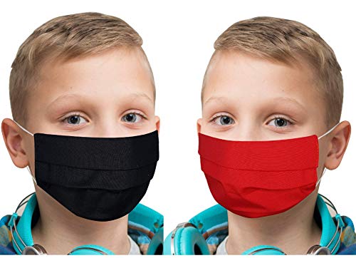 SET 2 Mundschutz KINDER Mundschutz Maske Mundschutz mit Motiv gepunktet Masken Mundschutz waschbar Stoffmasken Mundschutz ROT u. SCHWARZ