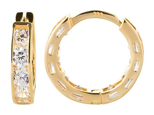 Ardeo Aurum Damen Ohrringe-Creolen aus 333 Gold Gelbgold mit Zirkonia im Rund-Schliff Klapp-Creolen