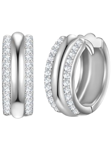 Rafaela Donata Damen Creolen aus 925 - Sterling Silber rhodiniert mit Zirkonia weiß