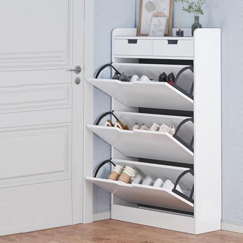Schuhschrank aus Holz Schubladen Schuhregal Organizer freistehender Schuhschrank zur Aufbewahrung geeignet für Flur Wohnzimmer weiß 50 x 17 x 120 cm