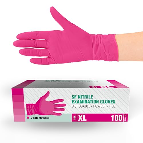 Oriplast Nitril Einweghandschuhe XL Magenta 100 Stück Box Nitrilhandschuhe dehnbare Einmalhandschuhe aus Nitril puderfrei latexfrei Rissfest Gummihandschuhe