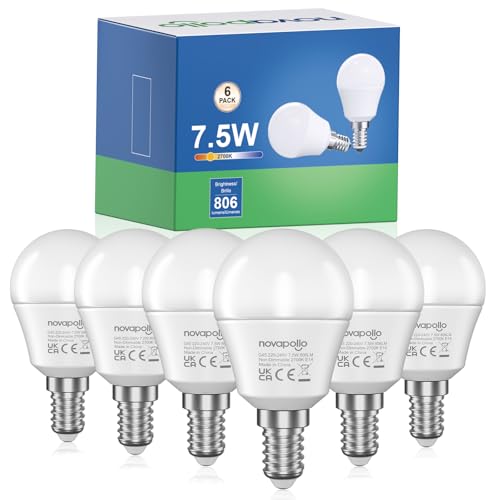 novapollo E14 LED Warmweiss Lampe 7.5W 2700K E14 Glühbirne Warmweiß Leuchtmittel Ersetzt 60 Watt P45 G45 Tropfenform Birne 806LM Energiesparlampe 180 Abstrahlwinkel Nicht Dimmbar 6 Stück