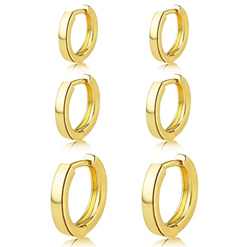 Klein Creolen Gold Damen Mädchen Kreolen Ohrring Helix Huggie Earrings Mini Ohringestecher Vergoldet Ohrringe Set für Mehrere Ohrlöcher