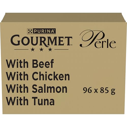 Purina Gourmet Perlen Filets in Sauce Nassfutter für Katzen mit Rind Huhn Lachs Thunfisch 96 Beutel 85 g