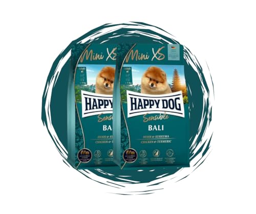 Happy Dog Sensible Mini XS Bali Hundefutter Bundle 2 300 g - Getreidefrei sensitiv - Extra kleine Kroketten für Mini-Rassen - Pferd Tropische Rezeptur
