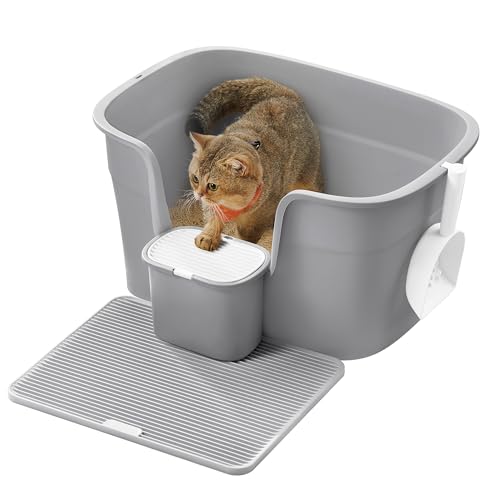 Feandrea extragroße für Mehrkatzenhaushalte hohen Seitenwänden Katzenstreumatte Aufbewahrungsbox für große Katzen Taubengrau PPT003G01