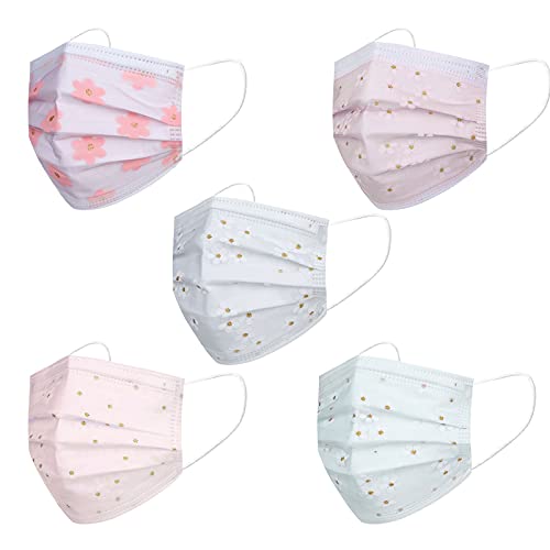 Qersh 50 Stück Erwachsene für Masken für Mundschutz Einweg 3-lagig Cartoon Druck Motiv Bunt Tücher Multifunktionstuch Bandana Atmungsaktiv Mund-Tuch E7 Farbig