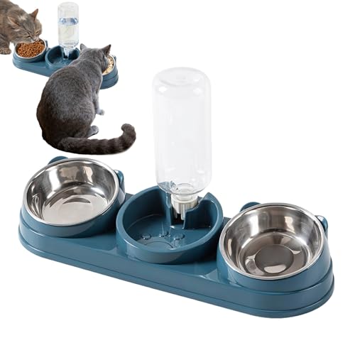 3-in-1 Katze Futternapf Und Wassernapf Set Katzennapf Katzenfutter Und Wassernapf Set Mit Automatischem Wasserspender Doppel-Katzennäpfe Für Kleine Mittlere Katzen Hunde