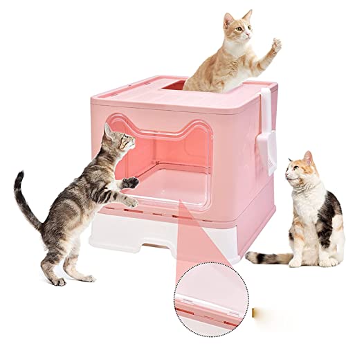 Homewell Katzentoilette mit Deckel und Schaufel Katzenklo Schrank Schublade Design Multifunktionaler und Komfortabel Katzen Zubehör 51 x 40 x 37 cm Rosa Modell 2