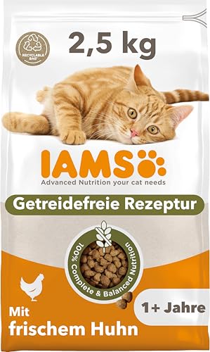 IAMS Katzenfutter trocken getreidefrei mit Huhn - Trockenfutter ohne Getreide für Katzen ab 1 Jahr 2 5 kg