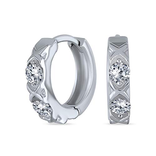 Elegante Zirkonia CZ Akzent Criss Cross OXOX Huggie Kleine Creolen Für Damen Herren .925 Sterlingsilber