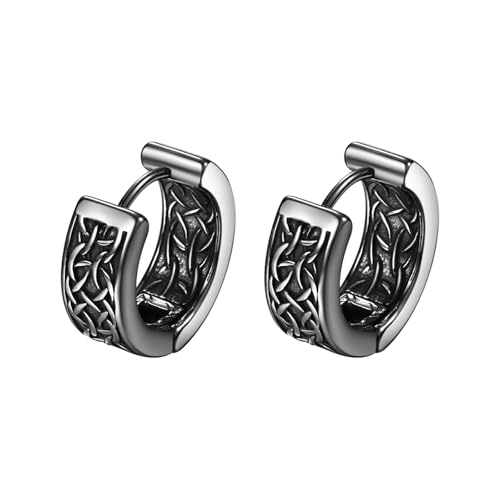 JewelryWe Wikinger Creolen Ohrringe Herren Edelstahl Nordische Keltische Knoten Creolen Huggie Hoop Ohrringe Ohrstecker Ohrpiercing Viking Amulett Schmuck Geschenk für Männer Silber
